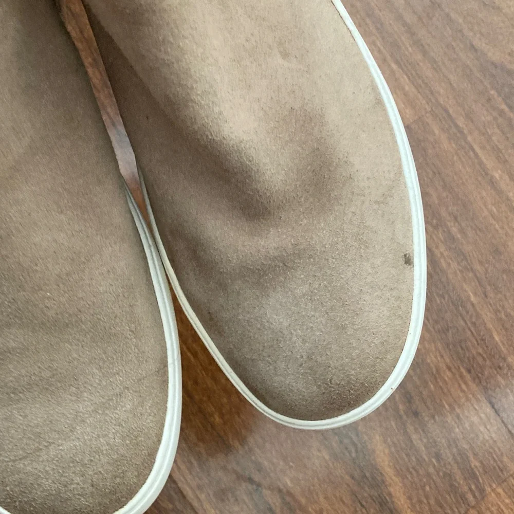 Lucky Brand Tan Suede Ankle Boots with White Fur Trim Sz 8.5